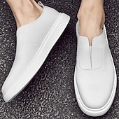 abordables Chaussures Décontractées Slip-On-Chaussures blanches à enfiler en cuir pour hommes - minimalistes et confortables, adaptées aux professionnels occupés au bureau et dans des environnements décontractés