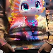 billiga Pojkens 3D-djur-Pojkar 3D Drake Huvtröja Långärmad Vår Höst Mode Streetwear Barn 4-12 år Huva Utomhus Ledigt Dagligen Normal