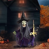 お買い得  ハロウィン-ハロウィンの魔女の飾り、ハロウィンの魔女が開いた魔女のフィギュア、ハロウィンの飾り、サウンドアクティブ - ホームデコレーション、パーティーギフト用品、屋内屋外用、光る目付き