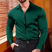 economico Camicie in raso da uomo-Per uomo Camicia Come la seta Camicia in raso Camicia elegante Camicia con Bottoni Semplice Formale Matrimonio Blu chiaro Nero Bianco Vino Manica Lunga Bavero Primavera &amp; Autunno Tutte le stagioni