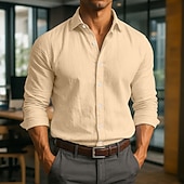 preiswerte Business Casual-Herren Hemd Leinenhemd Sommerhemd Kleidhemd Strandbekleidung Knopfhemd Einfach Urlaub Geschäft Schwarz Weiß Rosa Marineblau Langarm Umlegekragen Sommer Frühling Bekleidung