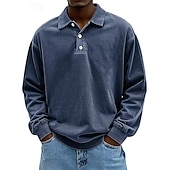 billiga Klassisk pikétröja för män-Herr Skjorta Polokrage Långärmad Ledigt / vardag Mjukt Spänne Enfärgad / vanlig färg Svart Rodnande Rosa Sportkläder Polyester