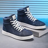 baratos Botas de cano curto-tênis masculino de cano alto em tecido marrom, calçado casual confortável com cadarço para escola, viagens e atividades ao ar livre