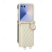 baratos Capa Samsung-telefone Capinha Para Samsung Galaxy Z Flip 7 Z Virar 6 Z Flip 5 Z Flip 4 Capa traseira com cordão Pata de Apoio Slot para cartão Retro TPU Couro PU