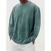 preiswerte Basic-T-Shirts-Herren T-Shirt Langarmshirt Langarm Rundhalsausschnitt Herbst Winter Retro Einfarbig Mode Designer Nostalgisch Mode Jahrgang Urlaub Straße Ausgehen Schwarz Himmelblau Olive Top T-Shirt für Herren