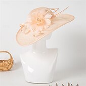 billige Festhatter-Hatter Sinamay Solhatt Bryllup Ferie Te Fest Hesteløp cocktail Elegant Årgang Solbeskyttelse Med Blomster Hodeplagg Hodeplagg