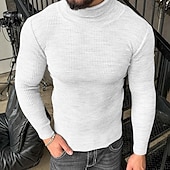 billiga tröja för män-Herr Pullover tröja Stickad tröja Ribbad Sticka Vanliga toppar Stickat Slät Polokrage Mode Grundläggande Semester Dagliga kläder Kläder Höst Vinter Vin Svart M L XL