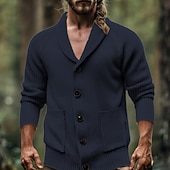 preiswerte Herren Strickjacke-Herren Strickjacke Kurzer Pullover Strickpullover Gerippt Kurz gestrickt Stricken Normale Oberteile Tasche Einfarbig Schalkragen Mode Klassisch Urlaub Alltagskleidung Bekleidung Herbst Winter grau