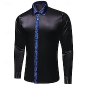 economico Camicie in raso da uomo-Per uomo Camicia Come la seta Camicia casual Camicia con Bottoni Camicia da Ballo Semplice Formale Matrimonio Nero Manica Lunga Bavero Primavera &amp; Autunno Tutte le stagioni Abbigliamento