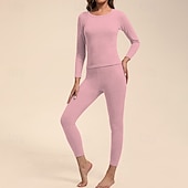 economico Set e Tutine-Per donna Tempo freddo in alto e in basso Strato di base superiore e inferiore Underwear Set termica Inverno Molto spesso Tinta unica Completo Abbigliamento Bianco latte Rosa scuro Palestra Pilates