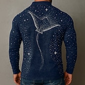 abordables Polo imprimé animal pour homme-Homme À Motif Animal Polo manche longue Polos Revers Occasionnel Extérieur Rue Athleisure Tenue quotidienne Impression 3D Boutons Printemps Automne Hiver Noir Bleu Violet