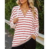 economico Felpa &amp; Sweatshirt-Per donna Felpa pullover Felpa con cappuccio Coulisse Manica Lunga Top Athleisure Autunno Scollo a V A righe Traspirante Allenamento All&#039;aperto Corsa abbigliamento sportivo Abbigliamento sportivo