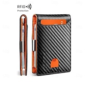 levne Úložiště a organizování-Pánská peněženka z uhlíkových vláken s RFID blokováním, krátké kožené pouzdro na karty, ochrana pro průkazy totožnosti a kreditní karty, velká kapacita, přenosná pánská peněženka pro každodenní