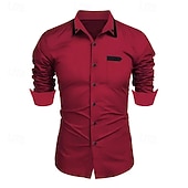 preiswerte Button-Down-Hemden für Herren-Herren Hemd Kleidhemd Einfach Formell Hochzeit Schwarz Weiß Wein Marineblau Langarm Umlegekragen Sommer Frühling Bekleidung