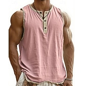 preiswerte Fitness Tank-Tops-Herren Tank Top Weste Unterhemd Ärmelloses Shirt Ärmellos Henley Sommer Einfach Mode Designer Basic Knöpfe Urlaub Straße Ausgehen Schwarz Rosa Marineblau Top T-Shirt für Herren
