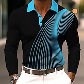 billiga Geometrisk pikétröja för män-Herr Geometrisk Linje Polo Långärmad Polotröjor Kavajslag Business Casual Fritids- Dagliga kläder 3D-utskrift Knappar Vår Höst Vinter Svart Blå Orange