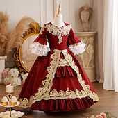 cheap Dresses-Retro Vintage Rococo Fancy Maxi Cocktail Dress Accessories Bell Sleeve Princess Bow Retro Ball Gown Point Fancy Dress Girls' Royal Christmas Halloween Carnival Masquerade Wedding Party Festival Kid's