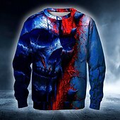 halpa Halloween-hupparit ja collegepaidat-Halloween Miesten Viikatemies Paholainen College Punk Juhla Pitkähihainen Tiukka pyöreä kaula-aukko Loma Rubiini Sininen Crewneck 3D Kaikki vuodenajat Suunnittelija