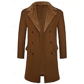 billiga Trenchcoat för män-Herr Fleece-jacka Peacoat Trenchcoat Semester Dagligen Höst Vinter Polyester Håller värmen Ytterkläder Kläder Mode Klassisk Slät Ficka Kavajslag Dubbelknäppt