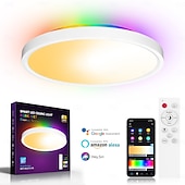 זול אורות חכמים לבית-גוף תאורת תקרה חכם RGB LED 2700lm עובד עם Alexa 2700k-6500k גוף תאורה להתקנה שטוחה צבעים DIY WiFi ניתן לעמעום גוף תאורה סביבתי נמוך לחדר שינה, סלון, מסיבה