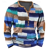 tanie Geometryczny-Męskie Geometryczny Niejednolita całość Podkoszulek Koszula Henley Koszulki Długi rękaw Zabytkowe Designerskie Elegancki Na zewnątrz Codzienny Sport Wiosna i lato Na każdy sezon Zielony Niebieski