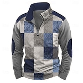 billiga Geometriskt mönster-Herr Geometrisk Rutig Tröja Ledigt Vintage retro Långärmad Hög hals Utomhus Streetwear Rubinrött Blå Dragkedja Fjärdedels blixtlås Höst Vinter Designer