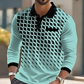 halpa Miesten geometrinen poolo-Miesten Geometrinen Polo Pitkähihainen Poolopaidat Kauluskäänne Business Casual Urheilu- ja treenivaatteet Arki-asut Tasku 3D-tulostus Napit Kevät Syksy Valkoinen Sininen Apila