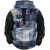 economico Schema Geometrico-Per uomo Geometrico Felpe con cappuccio Moda Cool Manica Lunga Con Cappuccio Nero Blu Coulisse Patchwork Autunno Inverno progettista