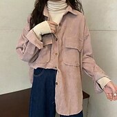 voordelige Dames eenvoudige tops-Damesoverhemd effen kleur elegant vintage dagelijks lange mouw bisschopsmouw overhemd kraag lange tops werk dagelijks uitgaan roze bruin abrikoos lente herfst winter lente, herfst, winter