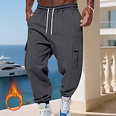 baratos Carga-Homens Calças Esportivas Calças de lã Corredor Calças de inverno Calça de moletom cargo Com Cordão Bolsos Cintura elástica Tecido Conforto Quente Esportes Diário Moda Casual Preto Branco