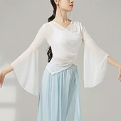 billiga Dansträning-Sportkläder Topp Ren Färg Tvinning Tyll Dam Prestanda Träning Långärmad Hög Polyester