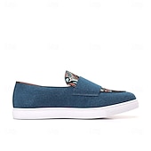 Herre denim loafers med dobbel munk stropp og etnisk trykk – moteriktige, uformelle slip-on-sko for urban stil, fester og vårantrekk billige Uttalelsessko-Herre denim loafers med dobbel munk stropp og etnisk trykk – moteriktige, uformelle slip-on-sko for urban stil, fester og vårantrekk