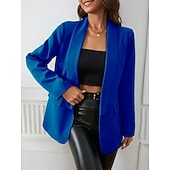 billiga Blazers och kostymer-Dam Kavaj Bekväm Andningsfunktion Ficka Kontorsdam Stil Modern Slät Utomhus Ledigt Dagligen Enkelknäppt Normal Kavajslag Normal Långärmad Ytterkläder Svart Gul Rubinrött Vår Höst