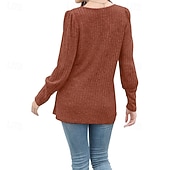 abordables Hauts Texturés-Femmes Chemisier texturé T-shirt Uni Mode Moderne manche longue Col carré Hauts Réguliers Quotidien Sortir Boutons Bordeaux Noir Rouge Marron clair Bleu Printemps Automne