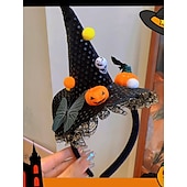 levne Halloweenské doplňky-Dámská halloweenská čelenka s čarodějnickým kloboukem - fialový pavouk a duch, dekorační kostýmní doplněk na párty, cosplay a převlékání