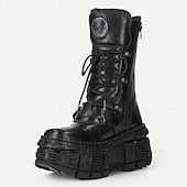 preiswerte Hochwertige Lederstiefel-Gothic-Punk-Kampfstiefel für Herren, echtes Rindsleder mit Schnallenriemen und klobiger Plateausohle, alternatives Modeschuhwerk für Partys, Festivals und Streetwear