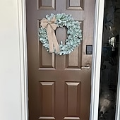 お買い得  花輪-玄関用のクリスマスリース、人工の緑の羊の耳の葉のガーランド、フェイク植物のつる、庭のドアの吊り下げ、リビングルームと窓の壁の装飾