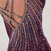 voordelige Schaatsjurken-Kunstschaatsjurk Dames Voor meisjes Schaatsen Jurken Bordeaux Lapwerk Open achterkant Netstof Spandex Hoge Elasticiteit Opleiding Wedstrijd Kunstschaatskleding Klassiek Kristal / Bergkristal Lange