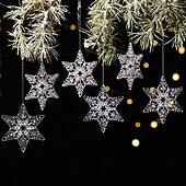 billige Ornamenter-6 stk. krystall snøfnuggpynt i julekrystall, hengende snøfnuggpynt i akryl, rosa istapp-snøfnuggpynt i 3 farger til juletrefest, hjemmedekorasjon