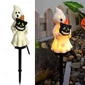 ieftine Novelty-rășină solară Halloween dovleac rotund joben pălărie dovleac ochelari dovleac fantomă vrăjitor dovleac cap de pisică dovleac fantomă ascuțită pălărie fantomă mantie pisică cioară schelet curte în aer