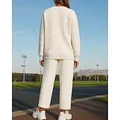 tanie dresy-Damskie Dres Spodnie dresowe Stroje sportowe Splot kablowy Solidne kolory Zestawy odzież Jesień Czarny Biały Na zewnątrz Podróże Sportowy Wysoka talia Moda Długi rękaw Sport Odzież sportowa Średnio