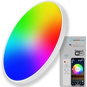 cheap Smart Home Lights-Smart LED Ceiling Light WiFi, RGB Flush Mount Ceiling Light Fixture, 16 Million DIY Colors, Compatible with Alexa Google Home, 2700K-6500K Ceiling Lights for Bedroom Living Room