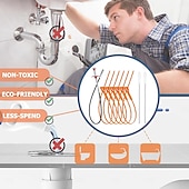 billiga Köksrengöring-Set med krokar för rengöring av avlopp i kökshandfat, 91 cm avloppsrensare (1 st), 61 cm ormhårsborttagare i avlopp (6 st) och rengöringsborste (2 st), verktygsset med hårfångare och