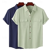 economico Classico-Per uomo Camicia Camicia di lino Camicia Estiva Abbigliamento da spiaggia Camicia con Bottoni Semplice Vacanza Casuale Bianco + Verde Verde + rosa Bianco + blu navy Rosa + blu navy Manica Corta Collo