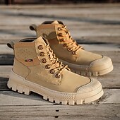 abordables Bottes de travail-Bottines de randonnée kaki pour homme avec semelle extérieure en caoutchouc épais – chaussures d&#039;extérieur respirantes et durables pour l&#039;alpinisme, le travail et les voyages d&#039;aventure