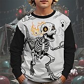 billiga Pojkes Halloween kostymer-Halloween Pojkar 3D Tecknat Dödskalle Spöke T-shirt Långärmad Vår Höst Mode Grundläggande Barn 4-12 år Rund hals Utomhus Ledigt Dagligen Normal