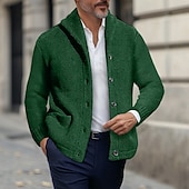 preiswerte Herren Strickjacke-Herren Pullover Strickjacke Gerippt Stricken Normale Oberteile Gestrickt Knopf vorne Einfach Umlegekragen Urlaub Mode Lässig Alltagskleidung Bekleidung Winter Frühling &amp; Herbst Schwarz Marineblau M L