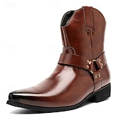 abordables Bottes de Costume-Bottines en cuir marron pour hommes avec fermeture éclair latérale et sangle à boucle, bottes habillées élégantes pour les affaires, les soirées et les occasions formelles