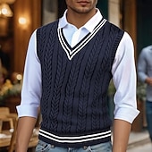 levne pánské svetry vesta-Pánské Svetrová vesta Šaty svetr Pulovrový svetr Vesta Pletený svetr Rýhovaný Kabel Plést Běžné topy Pletený Barevné bloky Do V Módní Na běžné nošení Dovolená Denní nošení Oblečení Podzim Zima Vínov