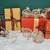abordables Adornos-Juego de 6 adornos navideños transparentes con hilo para mascotas, bolas envueltas en flores secas, adornos navideños transparentes para bricolaje, para decoración de fiestas en el hogar.